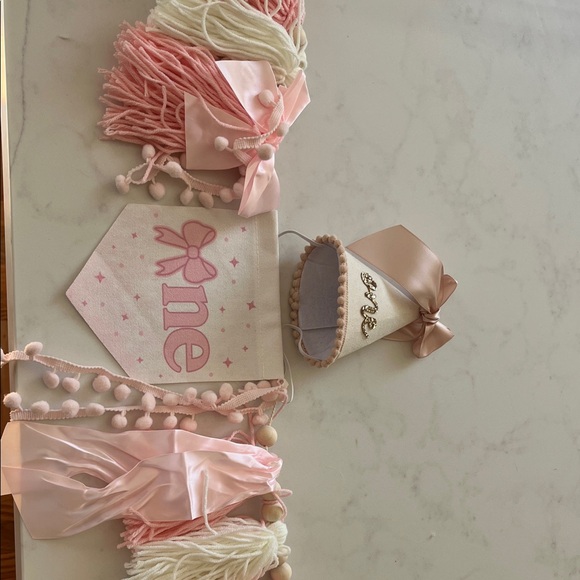 Other - Pink 'One' Birthday Banner and Party Hat Set for Girls
